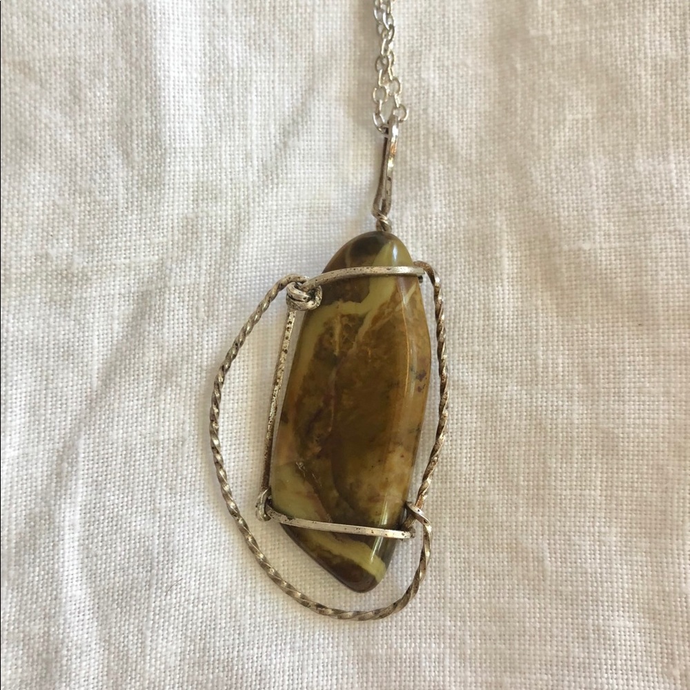 Agate Stone Sterling Silver Wire Wrap Necklace